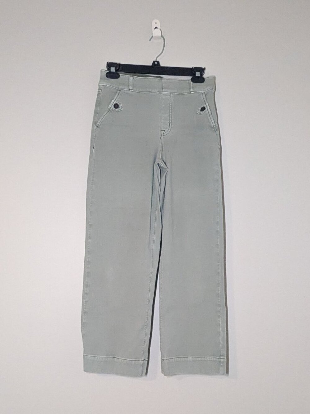 Spanx Stretch Twill Cropped Wide Leg Pant Sage Green S High Rise Preppy Minimal